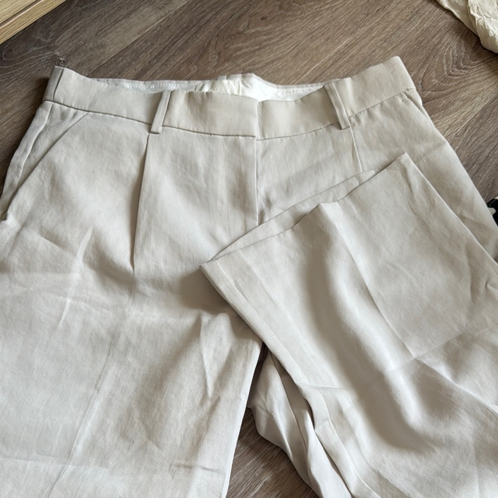 Beige Linen Blend Trousers